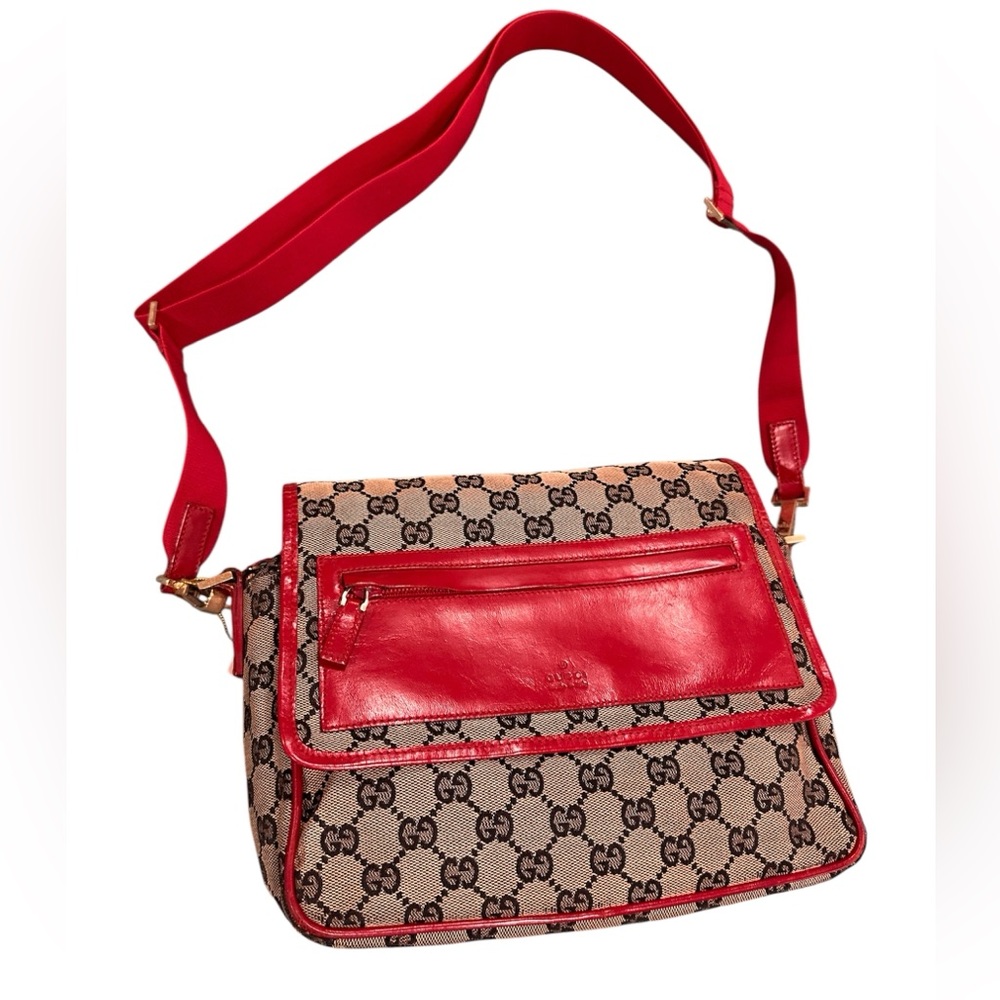 Gucci GG Supreme Canvas Crossbody with Red Leather Trim